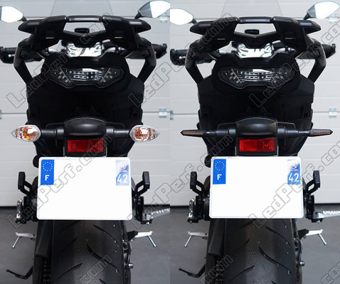 Before and after comparison following a switch to Sequential LED Indicators for Aprilia Dorsoduro 1200
