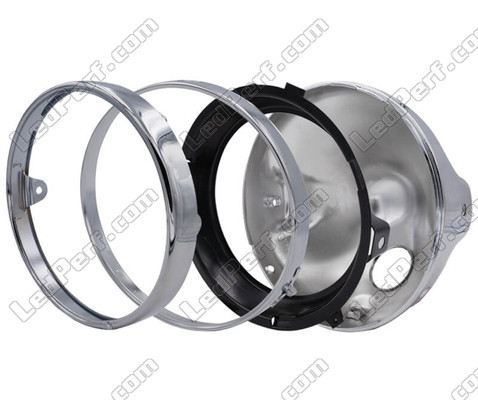 Round and chrome headlight for 7 inch full LED optics of Yamaha XJR 1300 (MK1), parts assembly