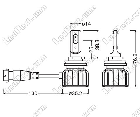 Dimensions of H11 LED Bulbs Osram LEDriving Bright - 64211DWBRT-2HFB