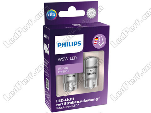 Packaging of approved Philips W5W Ultinon PRO6000 LED bulbs - 11961HU60X2 