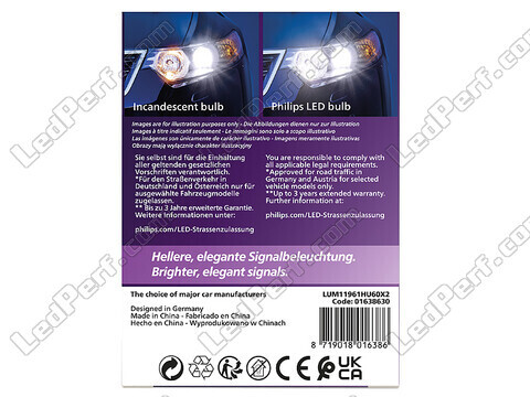 Back of the packaging of the approved Philips W5W Ultinon PRO6000 LED bulbs