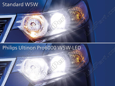 Comparison of approved Philips W5W PRO6000 LED bulbs versus original bulbs