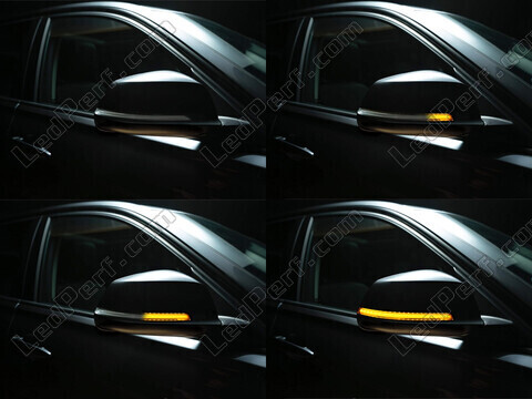 Different stages of the scrolling light of Osram LEDriving® dynamic turn signals for BMW Serie 3 (F30 F31) side mirrors