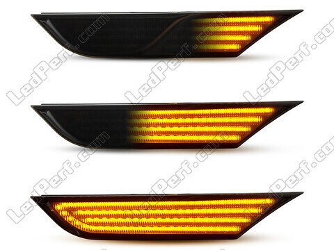 Lighting of the black dynamic LED side indicators for Nissan GTR R35