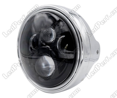 Example of round chrome headlight with black LED optic for Kawasaki VN 900 Custom
