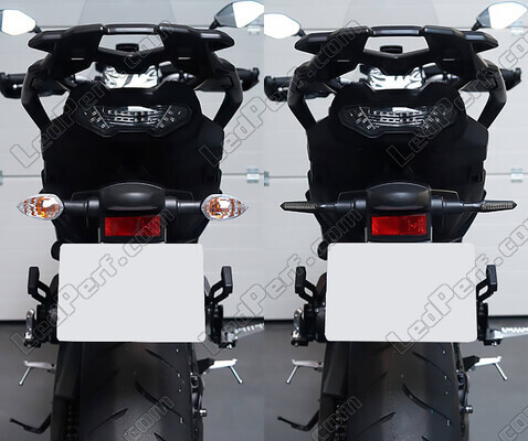 Comparative before and after installation Dynamic LED turn signals + brake lights for Kawasaki VN 800 Classic