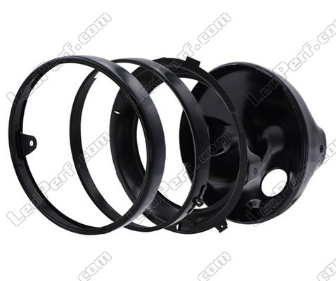 Black round headlight for 7 inch full LED optics of Kawasaki VN 900 Custom, parts assembly