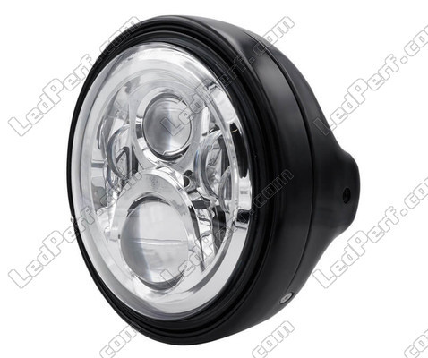 Example of round black headlight with chrome LED optic for Kawasaki VN 900 Custom